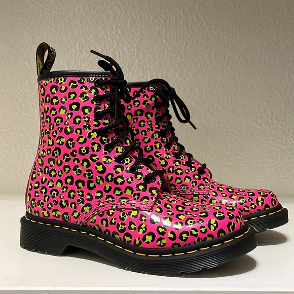 Dr Martens 1460 Loud Leopard Smooth Leather Lace Up Boots - Picture 2 of 10